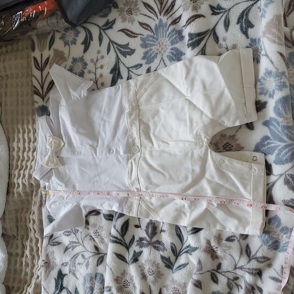 Baby Formal Baptismal or Wedding White Romper with Bow Tie with Suspenders - Picture 7 of 7